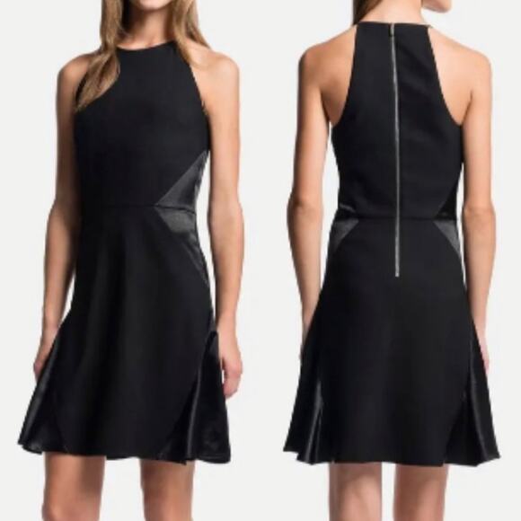 1 State Black Satin Inset Fit & Flare Dress Size XS - Picture 2 of 12